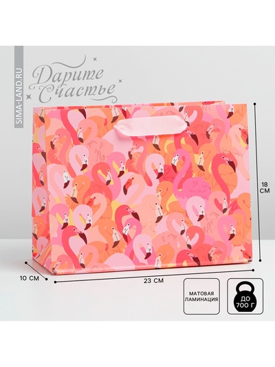 Пакет подарочный ламинированный, упаковка, «Фламинго», MS 18 х 23 х 10 см