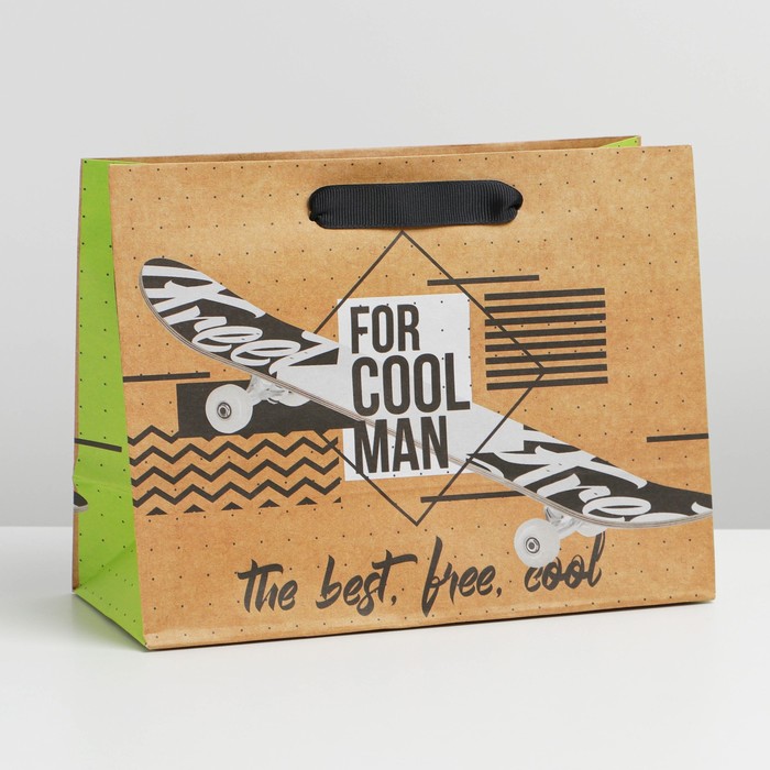 Пакет крафтовый горизонтальный «For cool man», MS 23 × 18 × 8 см - фото 10201984