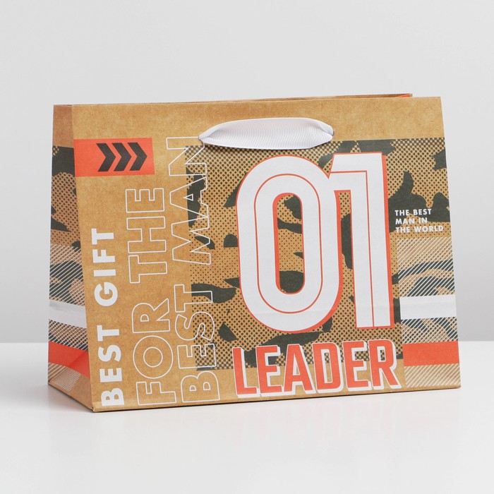 Пакет подарочный крафтовый горизонтальный, упаковка, «Лидер», MS 23 х 18 х 8 см - Фото 1