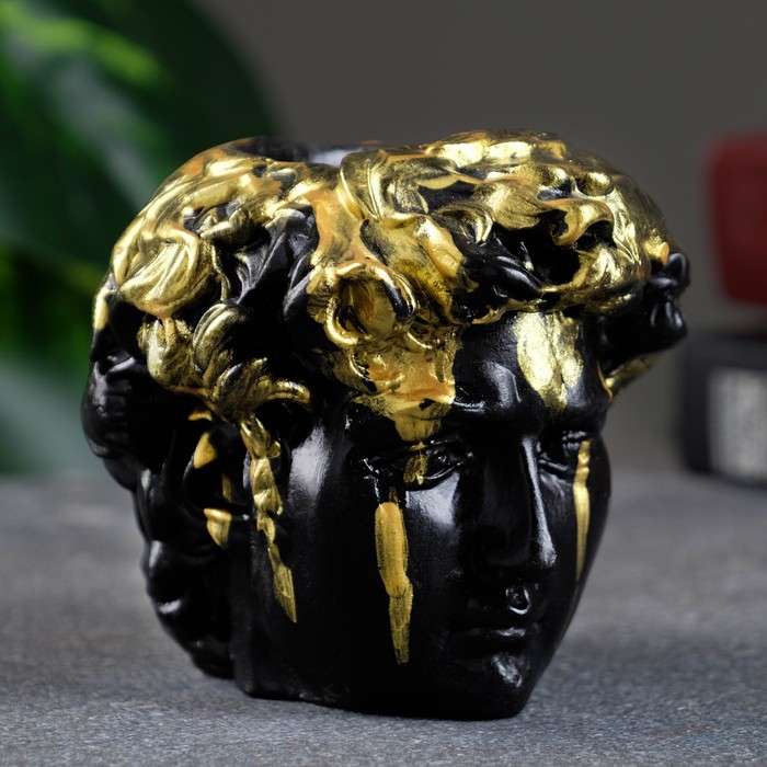 Кашпо - органайзер "Голова Давида" черная с золотом, 9х9х9см - Фото 1