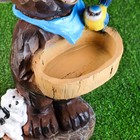 Садовая фигура-поилка для птиц "Медведь с птичкой" из полистоуна, 42см, большая, уличная - фото 9806182