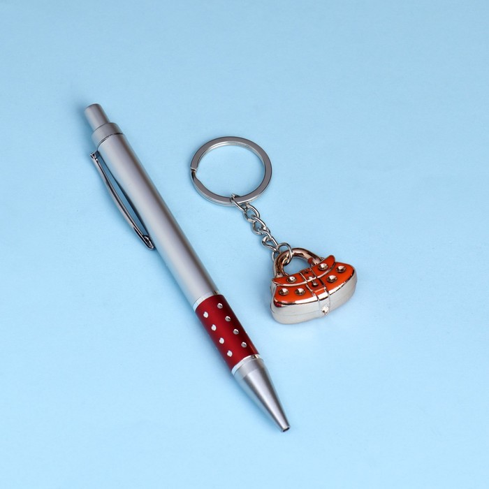 Набор подарочный 2в1 (ручка, брелок сумочка) микс - фото 1908876132