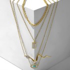 Кулон "Цепь" змея, глаз, плитка, цвет бело-бирюзовый в золоте, 62см - фото 24424027