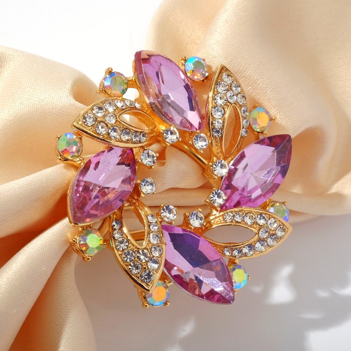 Кольцо для платка «Бумеранг», цветное в золоте - Фото 1