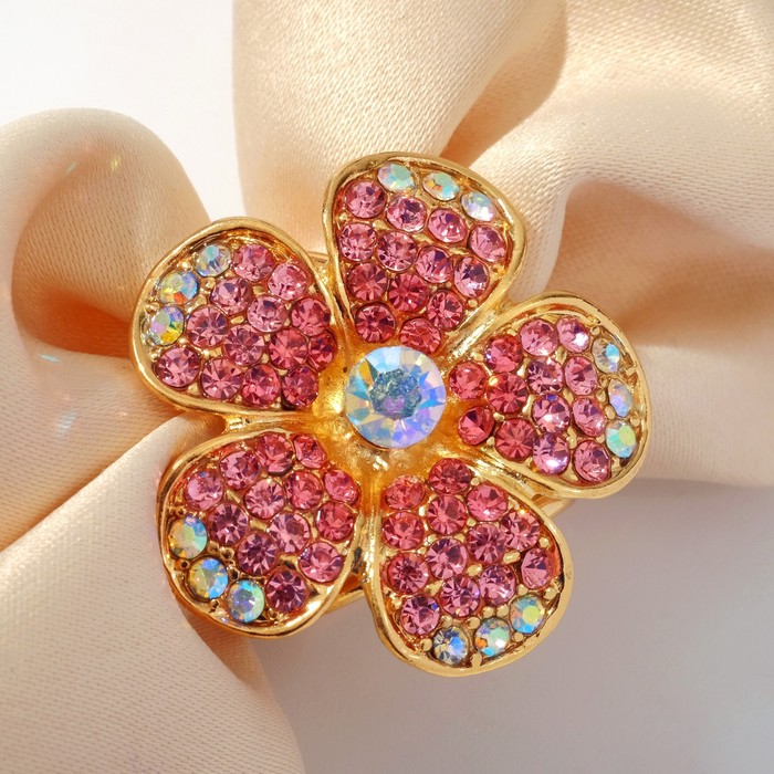 Кольцо для платка "Цветок", цвет розовый в золоте - Фото 1