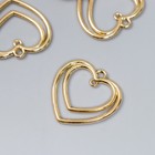 Декор для творчества металл "Двойное сердце" золото 2,5х2,5 см - фото 9652491
