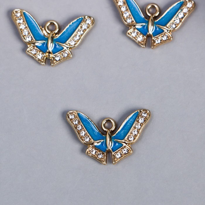 Декор для творчества металл Бабочка с синими крыльями стразы 1,4х2 см