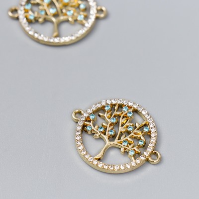 Коннектор для творчества металл 2 ушка «Дерево в круге», стразы, 2.4×1.9 см