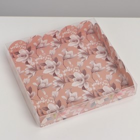 Коробка для кондитерских изделий с PVC крышкой «Цветы», 18 × 18 × 3 см
