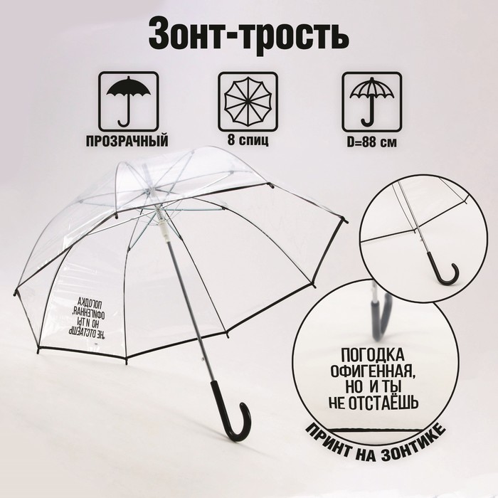 Зонт-купол "Погодка офигительная, но и ты не отстаёшь", 8 спиц, d = 88 см, прозрачный - фото 1907415456