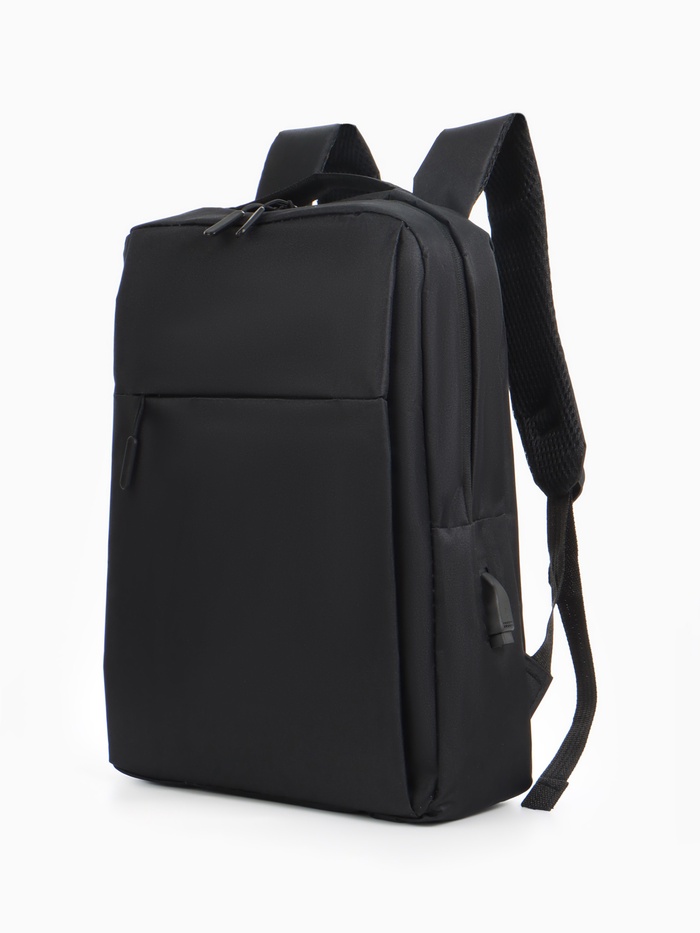 Рюкзак мужской на молнии, 2 наружных кармана, с USB, цвет чёрный - Фото 1