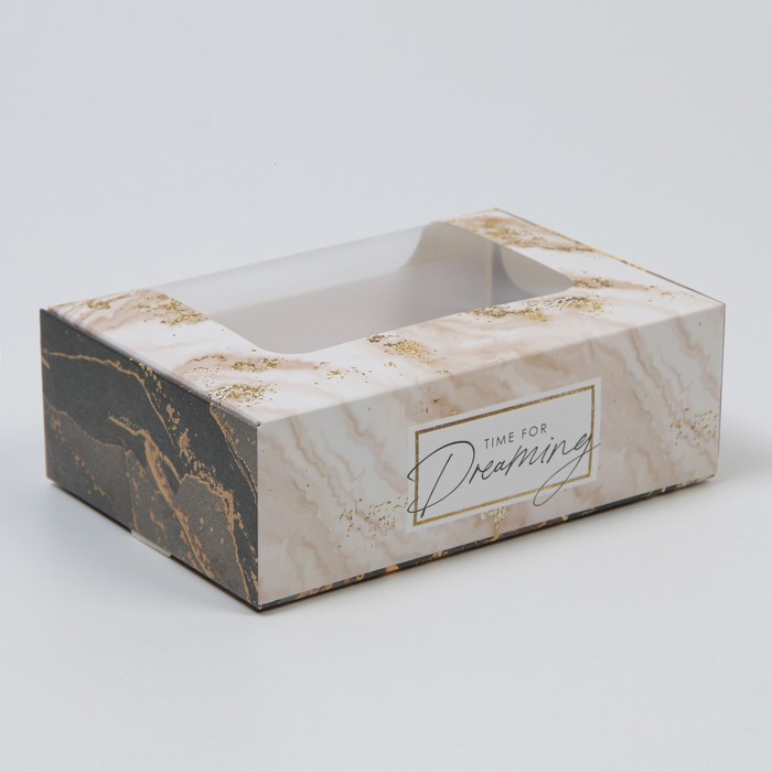 Коробка для эклеров, кондитерская упаковка, 2 вкладыша, «Мрамор», 15 х 10 х 5 см