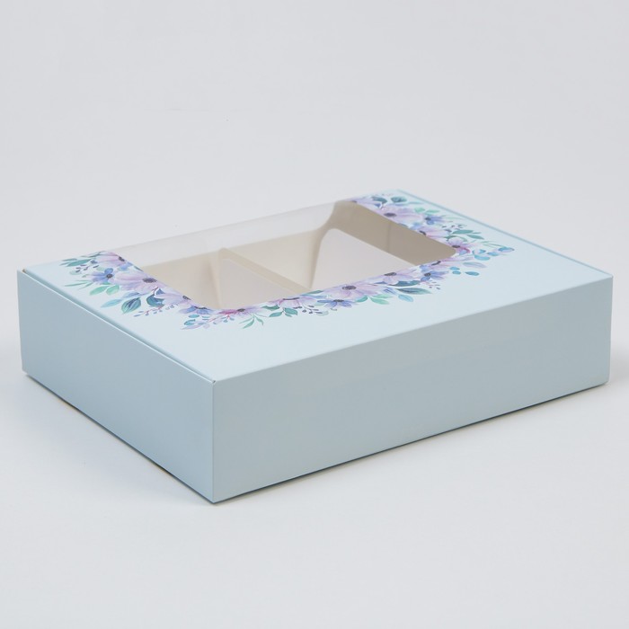 Коробка для эклеров, кондитерская упаковка, 4 вкладыша, «Фиалки», 20 х 15 х 5 см