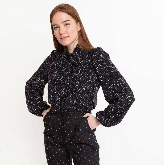 Блуза с бантом, мелкий горох, р-р 44 53486