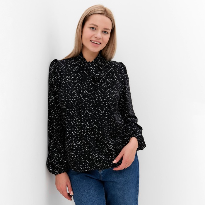 Блуза с бантом, мелкий горох, р-р 50 53489