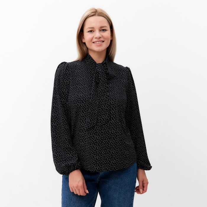 Блуза с бантом, мелкий горох, р-р 54 53491