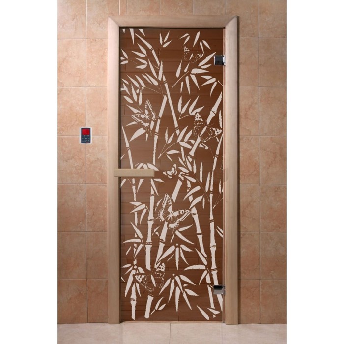 Дверь «Бамбук и бабочки», размер коробки 190 × 70 см, 6 мм, 2 петли, правая, цвет бронза - Фото 1