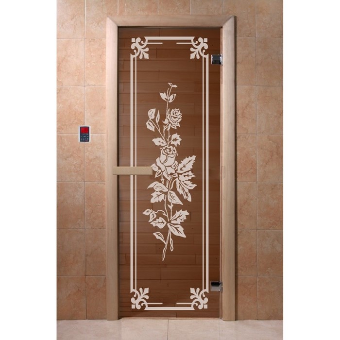 Дверь «Розы», размер коробки 190 × 70 см, 6 мм, 2 петли, правая, цвет бронза - Фото 1