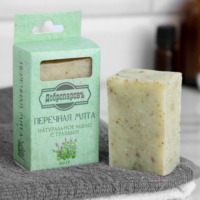 Мыло банное натуральное с травами в коробке "Мята перечная" 100 г Добропаровъ - Фото 1