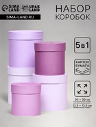 Набор круглых подарочных коробок 5 в 1 «Пудра», 20×20×20‒13.5×13.5×13.5 см - Фото 1