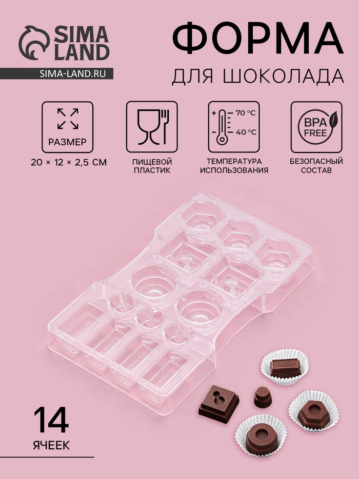 

Форма для конфет и шоколада «Ассорти», 14 ячеек, 20×12×2,5 см, цвет прозрачный