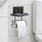Держатель для туалетной бумаги с полочкой Доляна, 18,5×10,5×14,3 см, на липучке, цвет чёрный - Фото 3