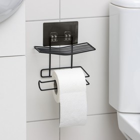 Держатель для туалетной бумаги с полочкой Доляна, 18,5x10,5x14,3 см, на липучке, цвет чёрный