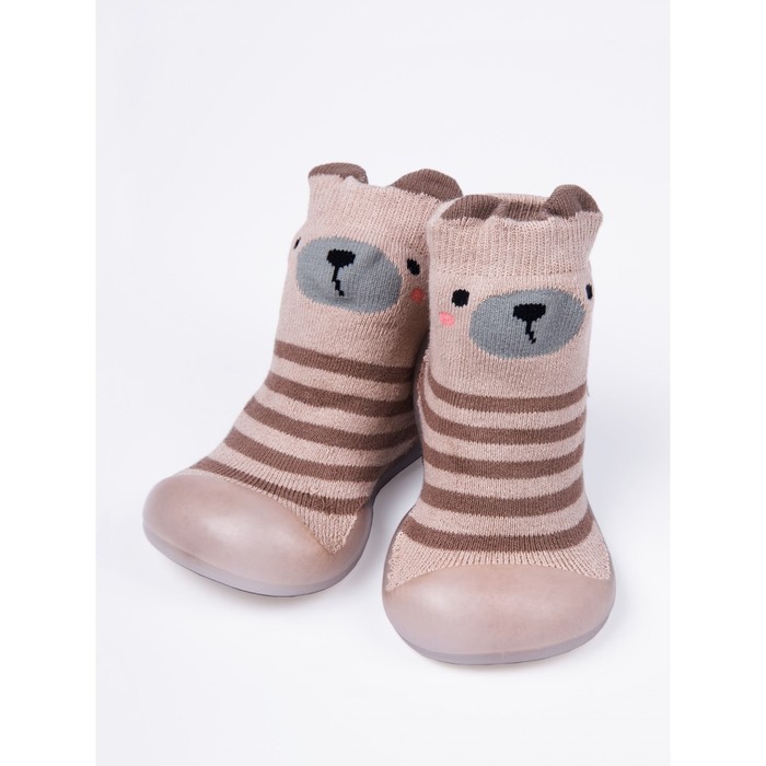 Ботиночки-носочки детские First step bear, размер 23, цвет бежевые
