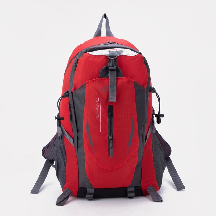 Рюкзак туристический с расширением, 7 л, 2 отдела на молнии, 4 кармана, цвет чёрный/красный