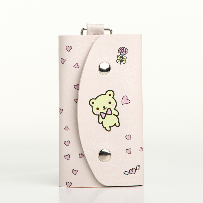 Ключница карманная на кнопках, длина 11 см, 7 карабинов, цвет розовый - Фото 1