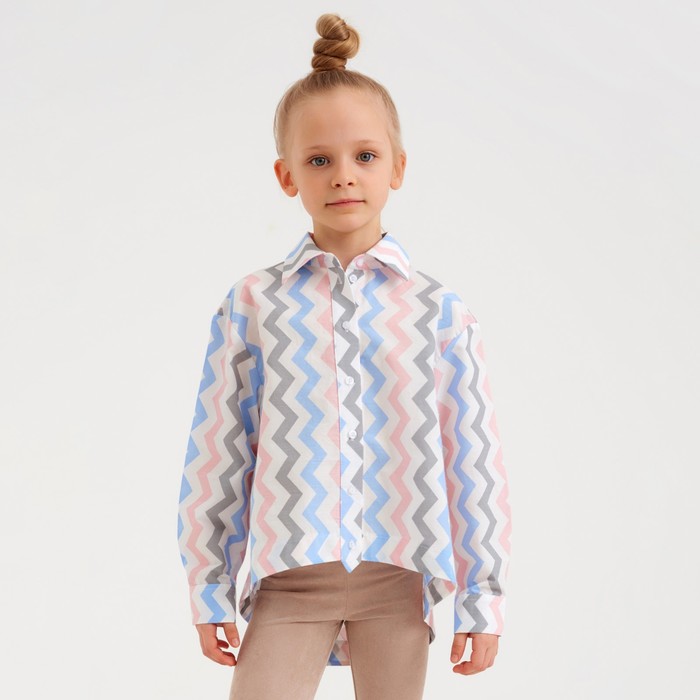 Рубашка для девочки MINAKU: Cotton Collection, белая, рост 128 см - Фото 1