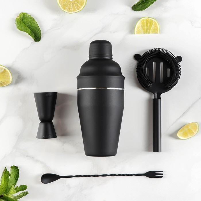 Набор бармена Black, 4 предмета, нержавеющая сталь - Фото 1