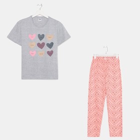Комплект (футболка/брюки) женский, серый/розовый, размер 46