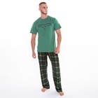Комплект (футболка/брюки) мужской, цвет зеленый/клетка, размер 50 - Фото 3