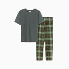 Комплект (футболка/брюки) мужской, цвет зеленый/клетка, размер 50 - Фото 6