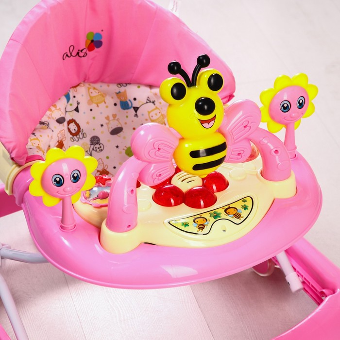 Ходунки «Пчелка», 8 силик. колес, муз., свет, игрушки, розовый - фото 1891254359