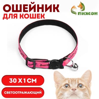 Ошейник кошачий со светоотражающим покрытием «Рыбки», 30×1 см, розовый