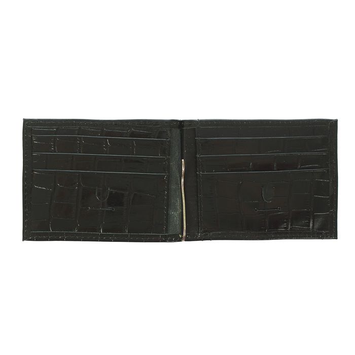 Зажим для купюр, отдел для монет, крокодил, цвет чёрный 39903