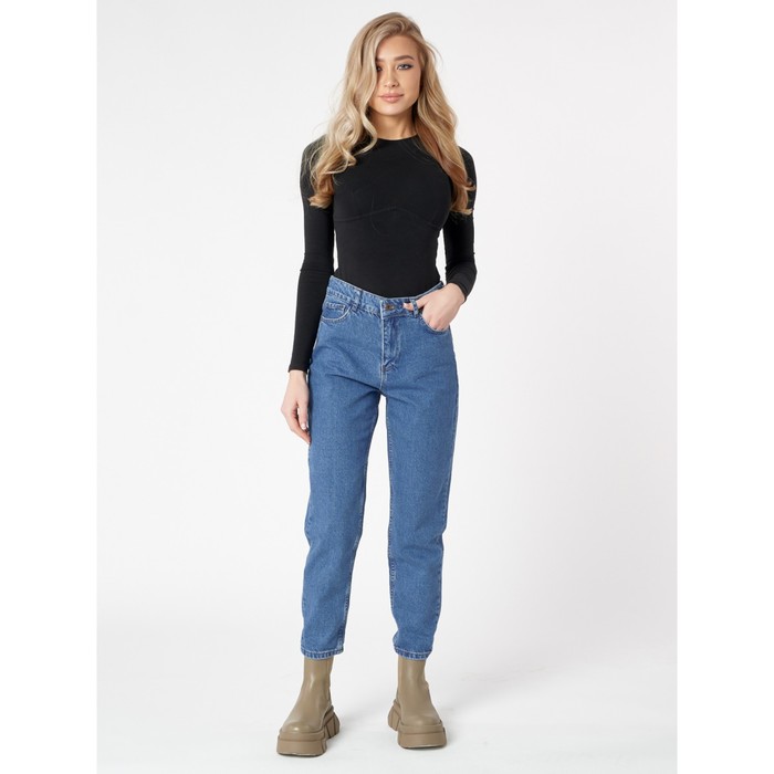 Джинсы женские прямые с высокой талией синего цвета, размер 44-46 53516