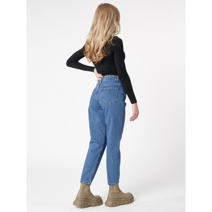 Джинсы женские прямые с высокой талией синего цвета, размер 44-46 53516