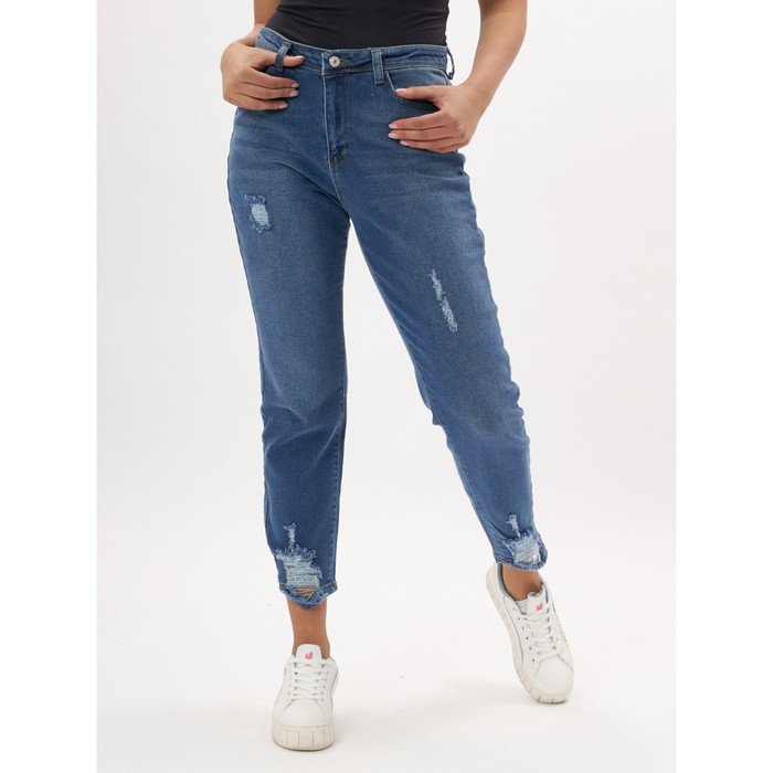 Джинсы женские прямые с высокой талией синего цвета, размер 44 53517