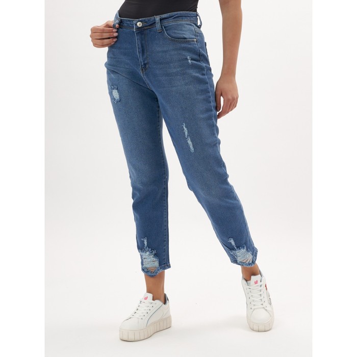 Джинсы женские прямые с высокой талией синего цвета, размер 44 53517