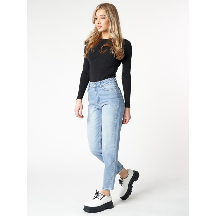 Джинсы женские прямые с высокой талией голубого цвета, размер 42-44 53518