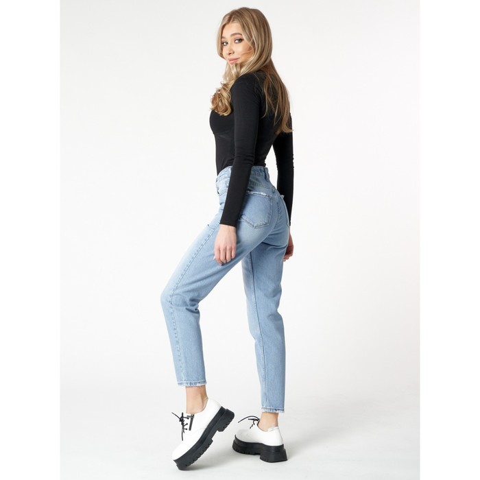 Джинсы женские прямые с высокой талией голубого цвета, размер 42-44 53518
