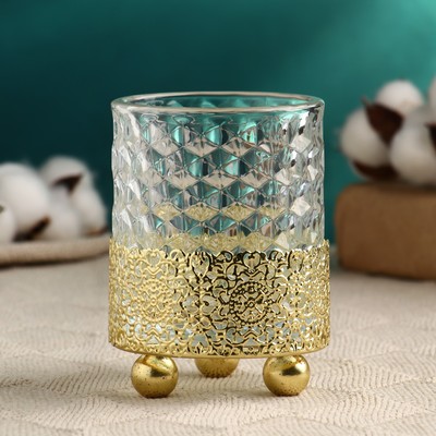 Декоративное кашпо для цветов «Алис», 320 мл, 11×8 см, стекло, на металлической подставке