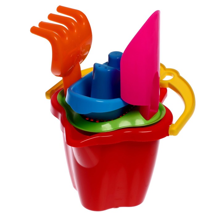 Песочный набор № 119: ведро 0,6 л, сито, лопатка 19 см, грабли, 1 кораблик малый 53540
