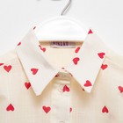 Блузка для девочки с сердечками MINAKU: Cotton Collection, бежевая, рост 134 см - Фото 7