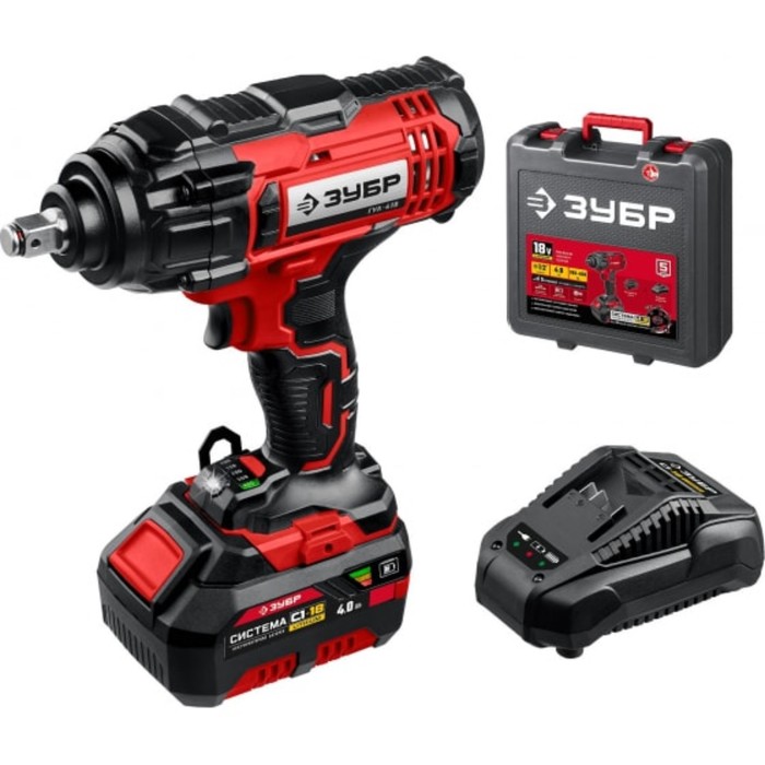 Гайковерт ударный ЗУБР ГУЛ-410-41, аккумуляторный, 18 В, 1×4 Ач, 5 скор., до 3200 уд/мин - Фото 1