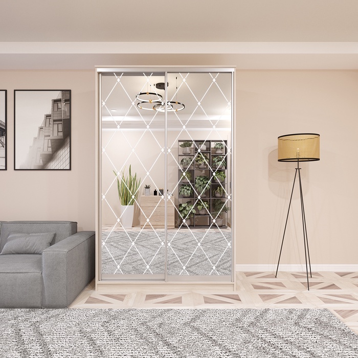 Шкаф-купе «Хит-22-15-66», 1500×620×2200 мм, цвет ясень шимо светлый/ромб большой на зеркале