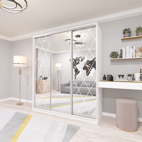 Шкаф - купе «-22-20/2-656», 2000×620×2200 мм, цвет белый шагрень/ромб большой на матовом